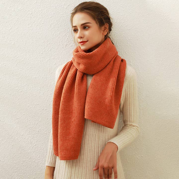 Orange Solid Knit Faux Cashmere Scarf