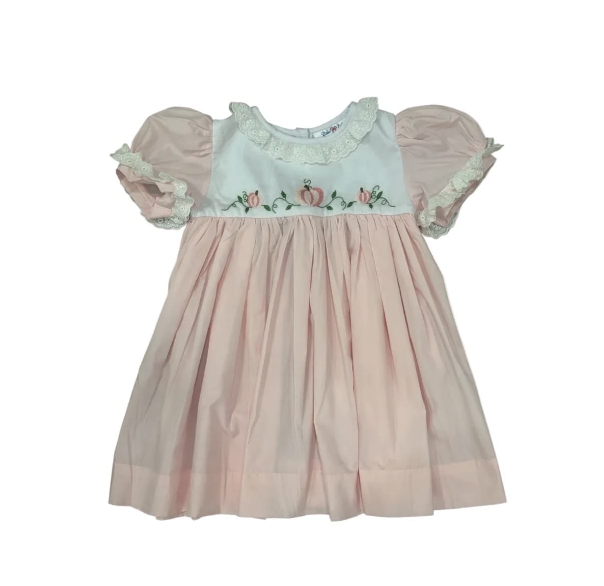 Nala Pink Hand Embroidered Pumpkin Dress with Ruffle Collar