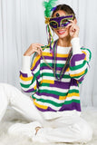 Vine & Love Color Block Mardi Gras Striped Crochet Knit Sweater