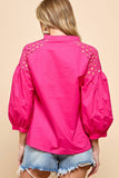 Cezele Lantern Sleeve Blouse in Rose