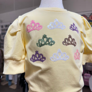 Lulu Bebe Lulu Bebe Multi Pastel Sequin Crown Puffy Yellow Top - Little Miss Muffin Children & Home