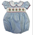Rosie Christmas Wreath Smocked Waist Bubble with White Peter Pan Collar