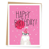Apartment 2 Cards White Cat Pink Balloon Birthday Greeting Card