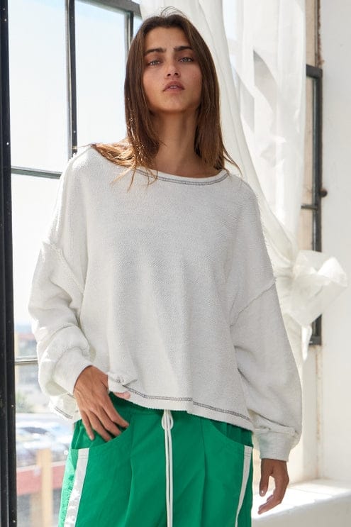 Oversized Open Back Reverse Stitch Sweatshirt in Ash Grey