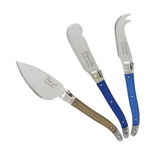 Laguiole 3pc Cheese Knives with Cream & Blue Handles