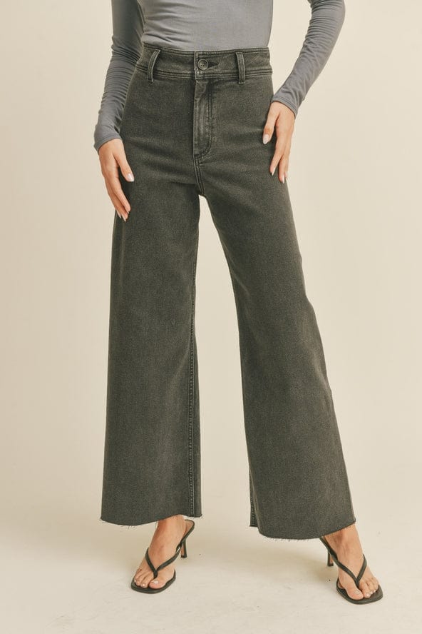 Miou Muse Straight Wide Leg Denim Pants in Washed Black - Little Miss Muffin Children & Home