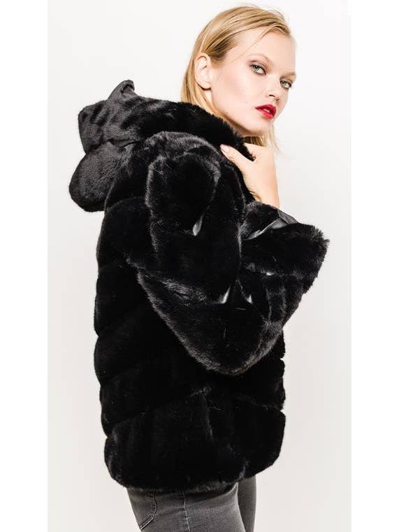 black faux fur hooded jacket