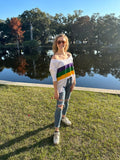 Mardi Gras Creations Mardi Gras Stripe Off Shoulder Jersey Top in Off White