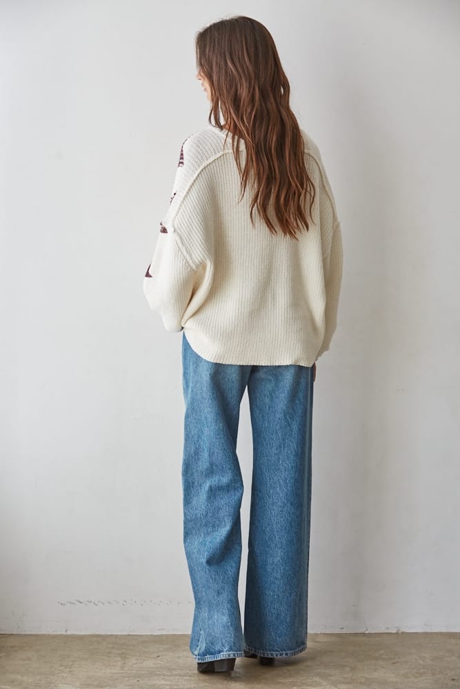 Knit Sweater Cotton Star Print Pullover