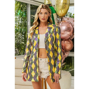 Ive Mardi Gras Sequin Diamond Pattern Blazer