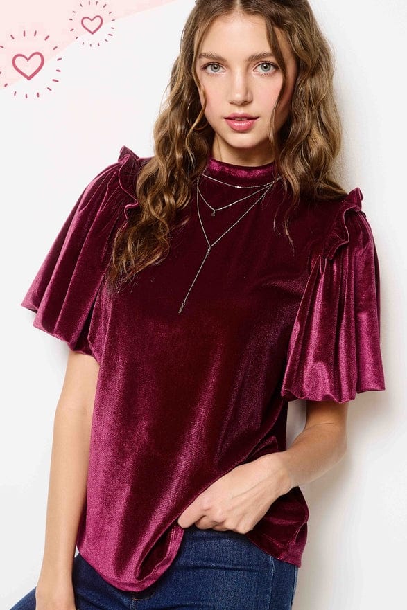 La Miel La Miel Short Sleeve Velvet Top in Garnet - Little Miss Muffin Children & Home