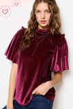 La Miel Short Sleeve Velvet Top in Garnet