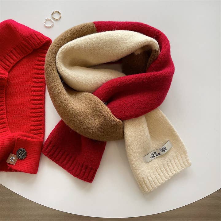 Red Thick Faux Cashmere Knit Scarf