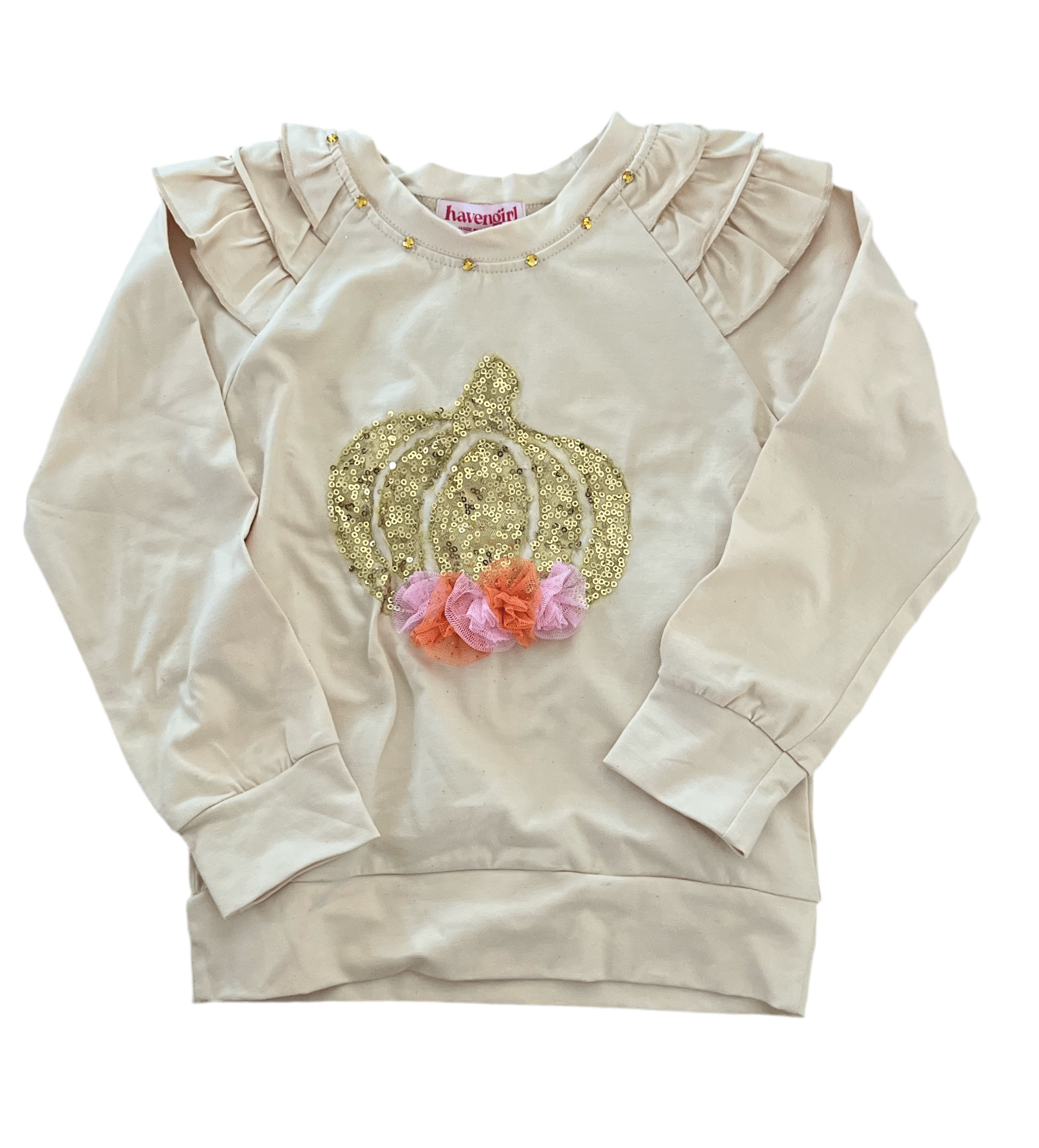 Joyous and Free Joyous and Free Pumpkin Long Sleeve Tee with Tulle and Sequins - Little Miss Muffin Children & Home