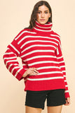 Pinch Oversized Striped Turtle Neck Sweater in Red