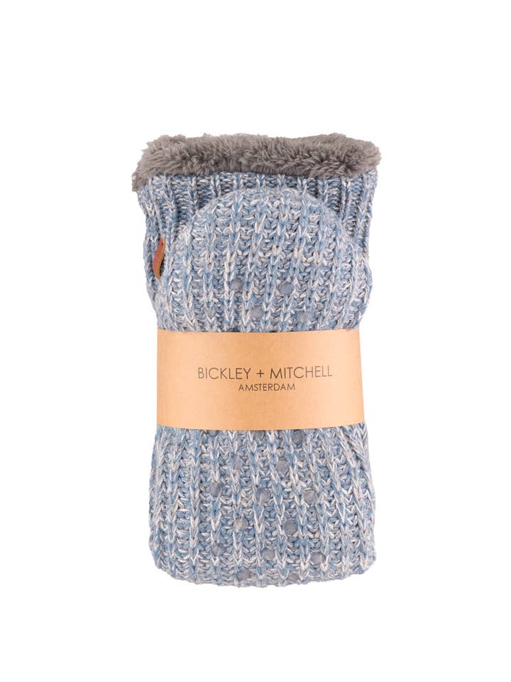 Lined Slipper Socks Retro Blue Twist