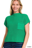 Vanilla Monkey Mock Neck Short Sleeve Sweater in Kelly Green