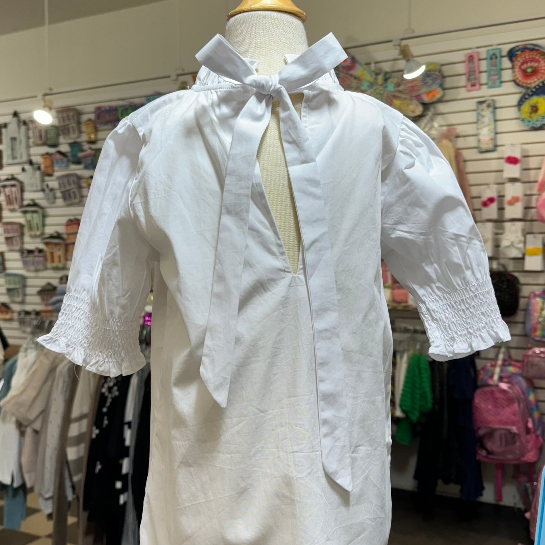 Lulu Bebe Lulu Bebe Lyn White Short Sleeve Ruffle Collar Tie Back Shirt - Little Miss Muffin Children & Home