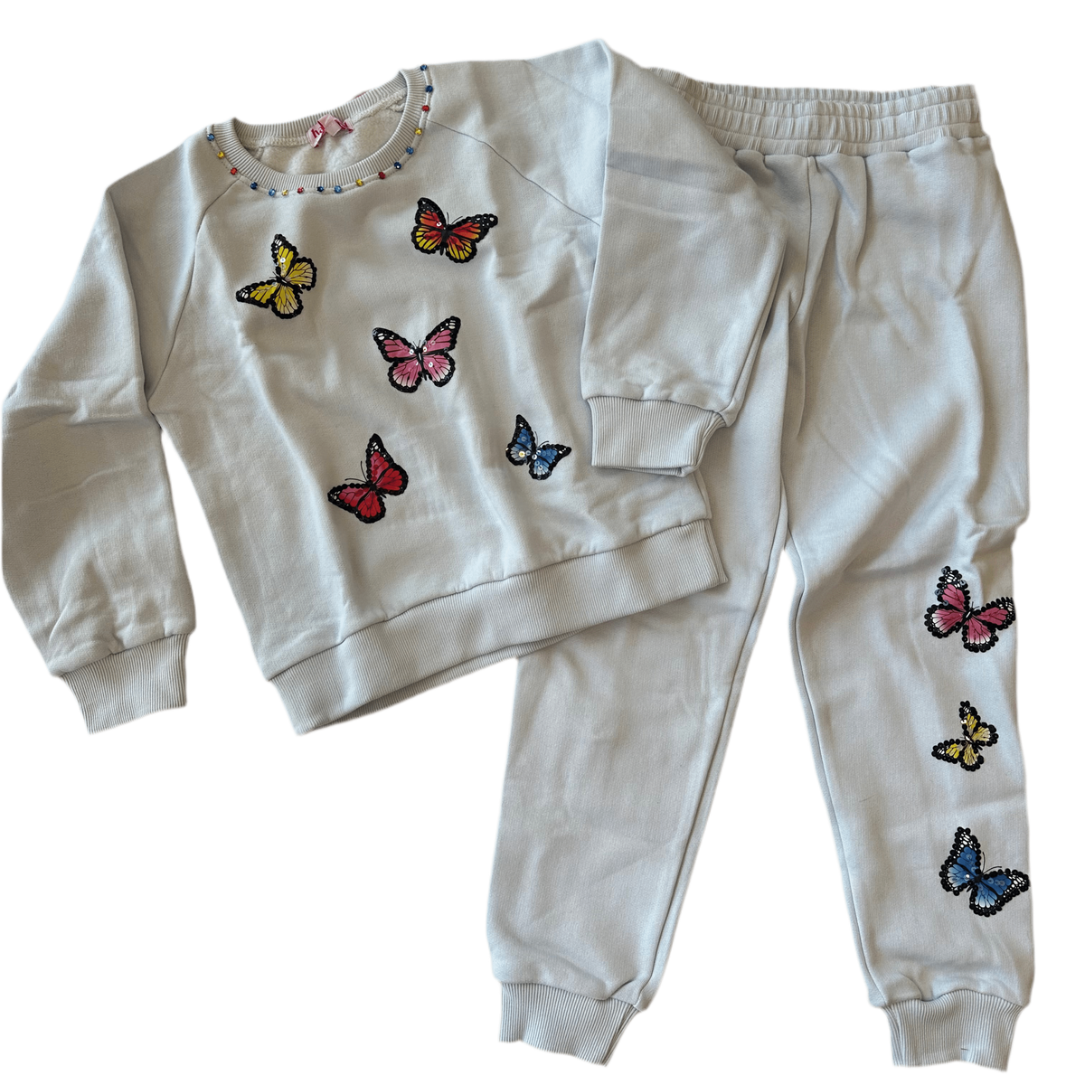 Children's sweatshirt and jogger set with butterfly designs
