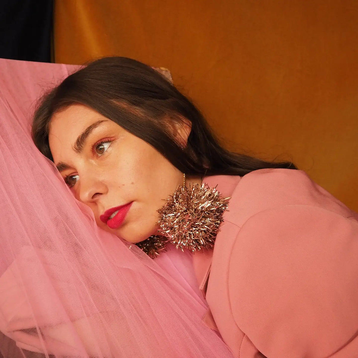 Fat Pom Poms Champagne Gold Tinsel Earrings - Little Miss Muffin Children & Home