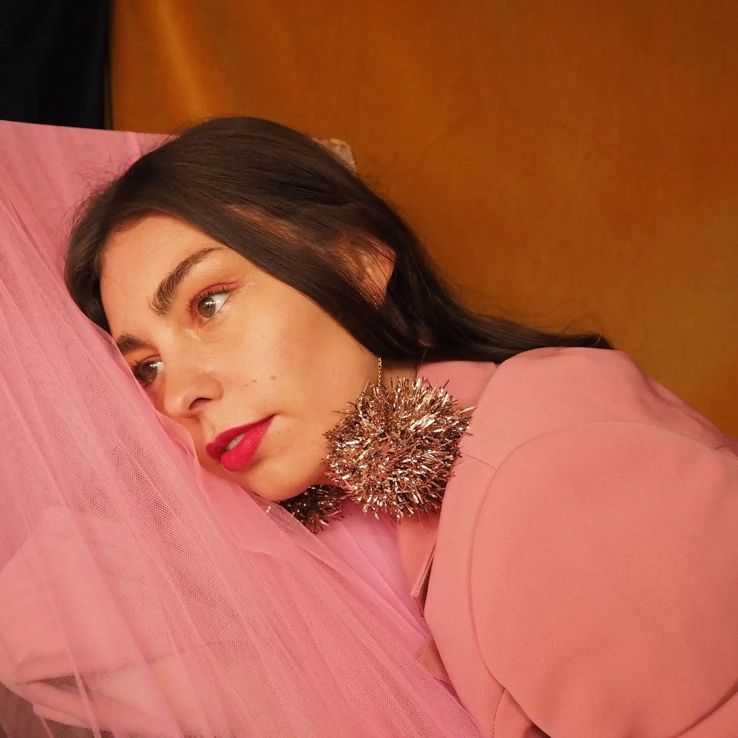 Fat Pom Poms Champagne Gold Tinsel Earrings - Little Miss Muffin Children & Home