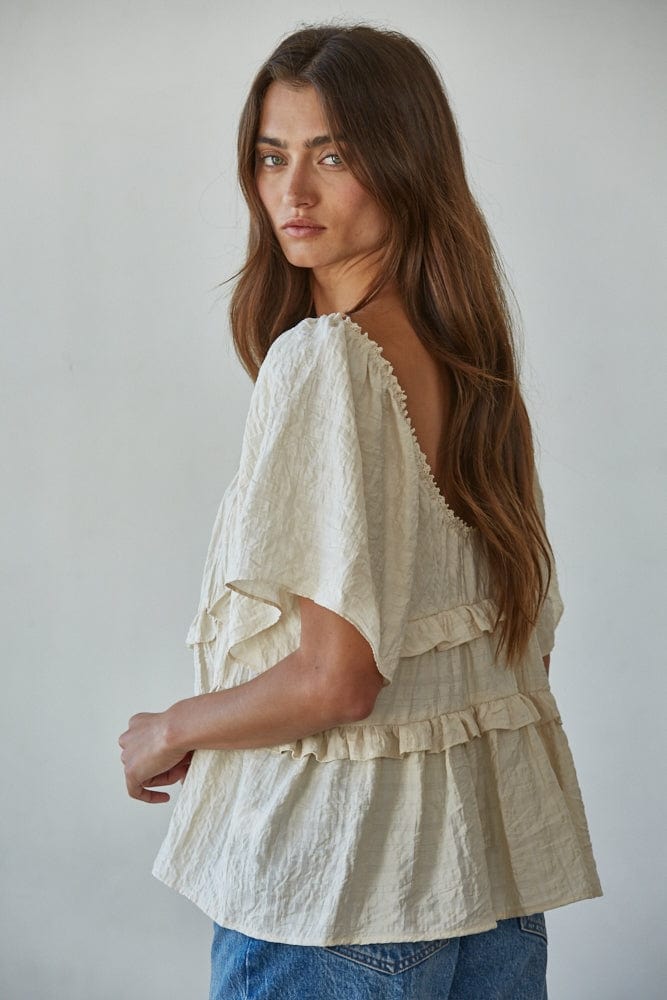 By Together Woven Rayon Tencel V-Neck Short Cap Sleeve Blouse - Little Miss Muffin Children & Home