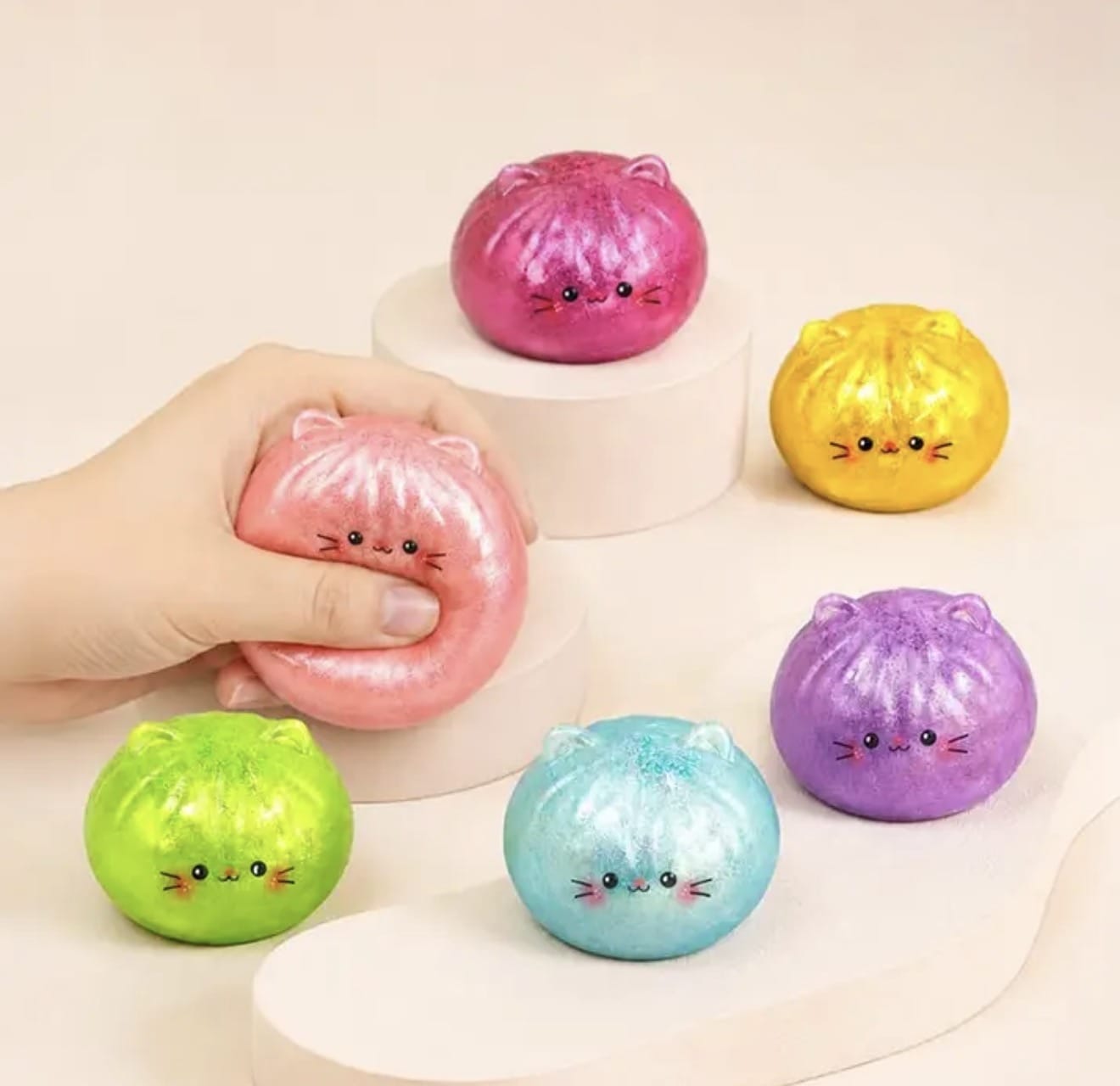 Metallic Steamed Bao Bun Cat Dumpling Squeeze Squishy Stress Relief Toy