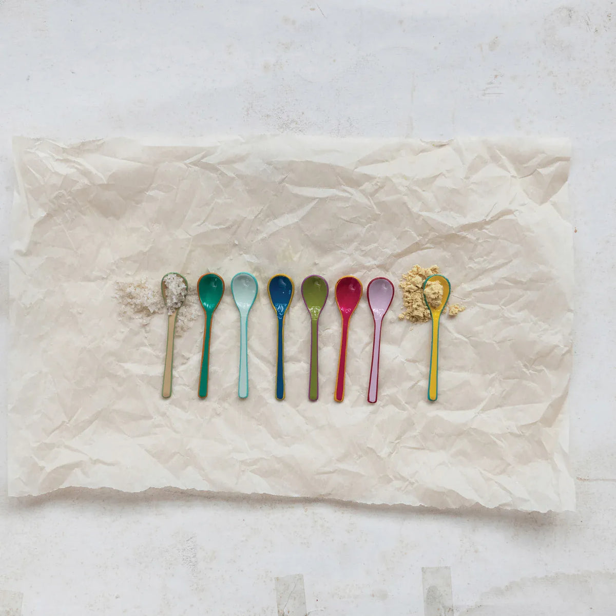 Enameled Stainless Steel Salt Spoon with Colored Edge, 8 Styles