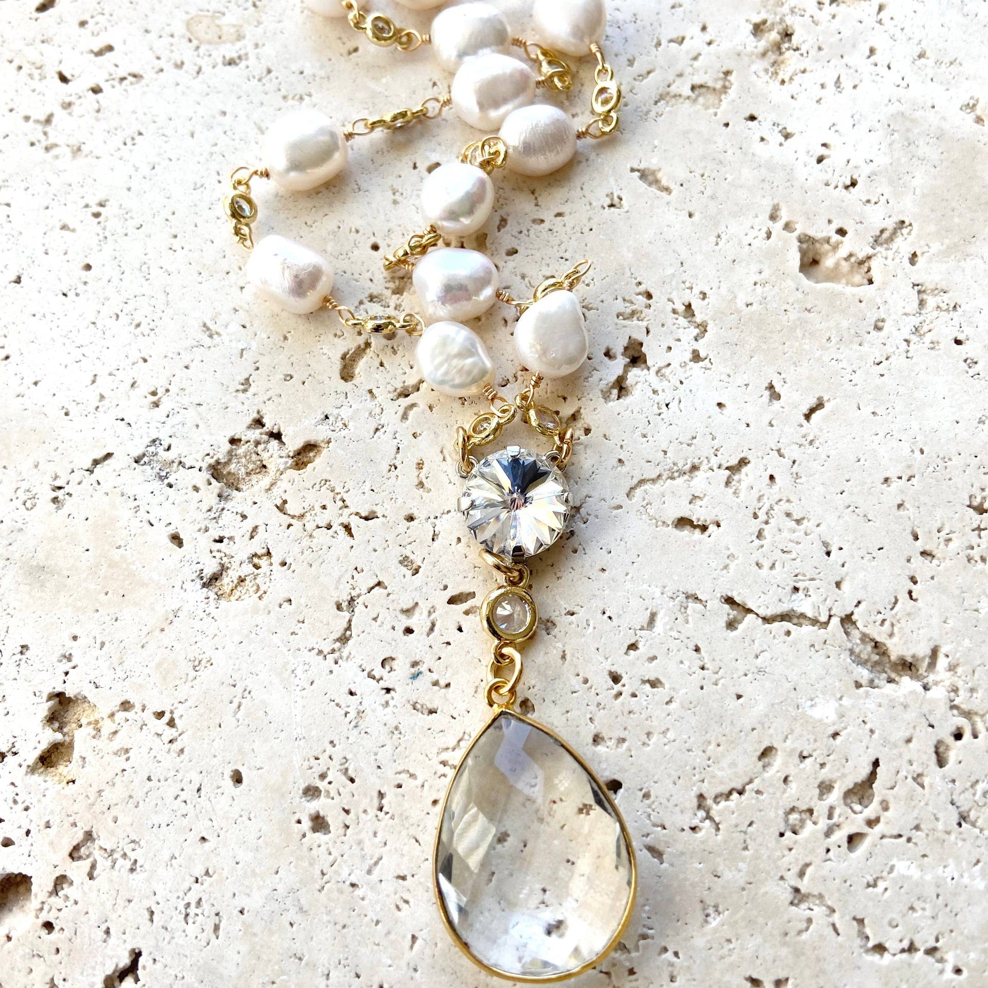 VB&CO Designs Handmade Jewelry VB&CO Pearl Necklace with Crystal Quartz Pendant Gold Boutique - Little Miss Muffin Children & Home