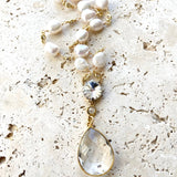 Pearl Necklace with Crystal Quartz Pendant Gold Boutique