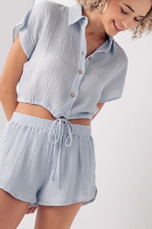 Urban Daizy Urban Daizy Button Down Crop Top Elastic Shorts Gauze Set - Little Miss Muffin Children & Home