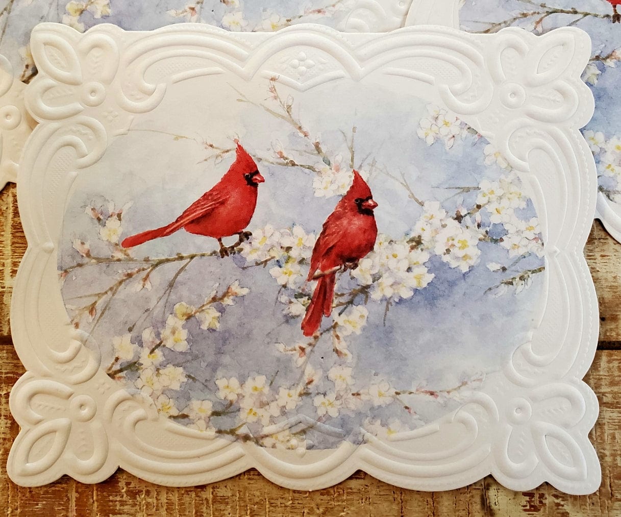 For Arts Sake/Gotham City Online LLC For Arts Sake Two Red Cardinals Embossed Die-Cut Note Card Set NCP2700 - Little Miss Muffin Children & Home