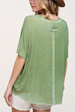 La Miel Dyed Fabric Round Neck Batwing Short Sleeve Top