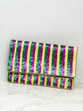 Prep Obsessed Wholesale Mardi Gras Stripe Sequin Clutch