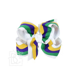 Beyond Creations Layered Mardi Gras Stripe Bow On Alligator Clip