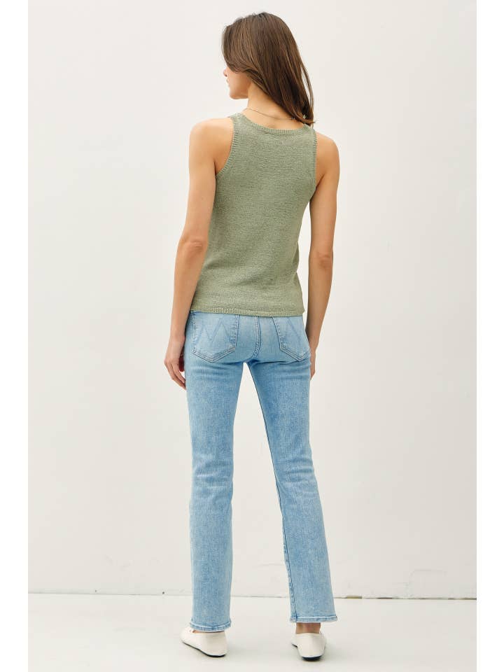 Be Cool Textured Knit Henley Tank in Sage - Little Miss Muffin Children & Home