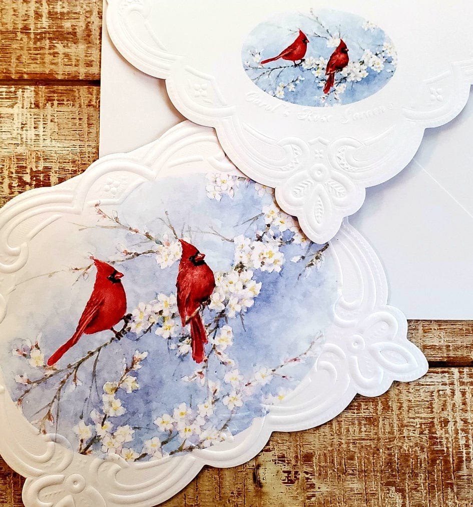 For Arts Sake/Gotham City Online LLC For Arts Sake Two Red Cardinals Embossed Die-Cut Note Card Set NCP2700 - Little Miss Muffin Children & Home