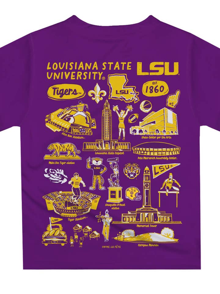 Vive La Fete Vive La Fete LSU Tigers Hand Sketched Boys Purple Short Sleeve T-Shirt - Little Miss Muffin Children & Home