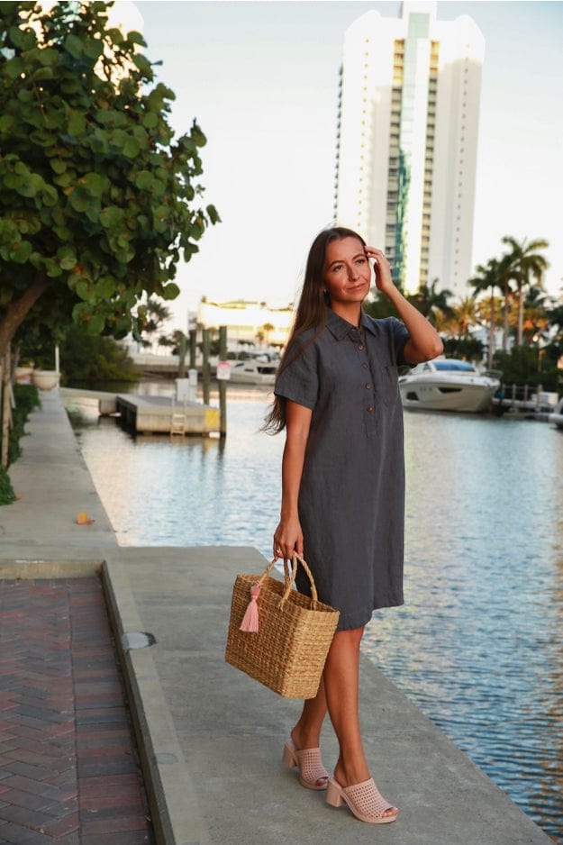 Vikolino Linen Vika Dress Charcoal / S
