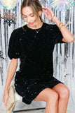 Vine & Love Sequin Velvet Puff Sleeve Mini Dress in Black