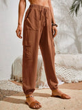 Rosa Clothing Trousers Pocket Casual Cargo Pants in Brown