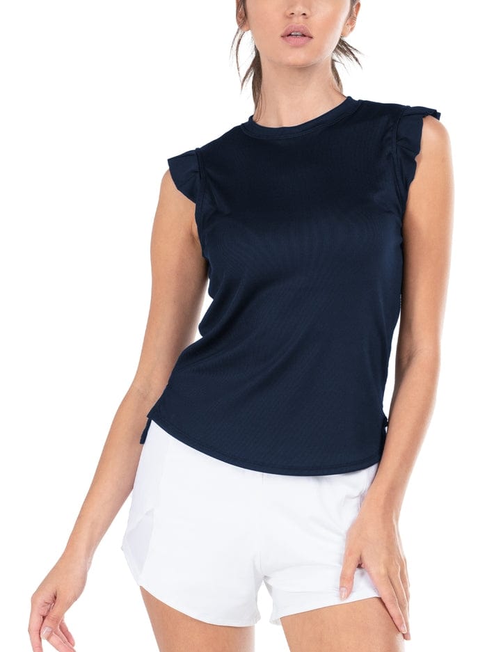 Lucky In Love Lucky in Love Women's Rib Tank with Ruffle Cap Sleeve in Midnight Navy - Little Miss Muffin Children & Home