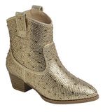 Girl's Rhinestone Western Cowboy Booties in Gold