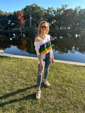 Mardi Gras Creations Mardi Gras Stripe Off Shoulder Jersey Top in Off White