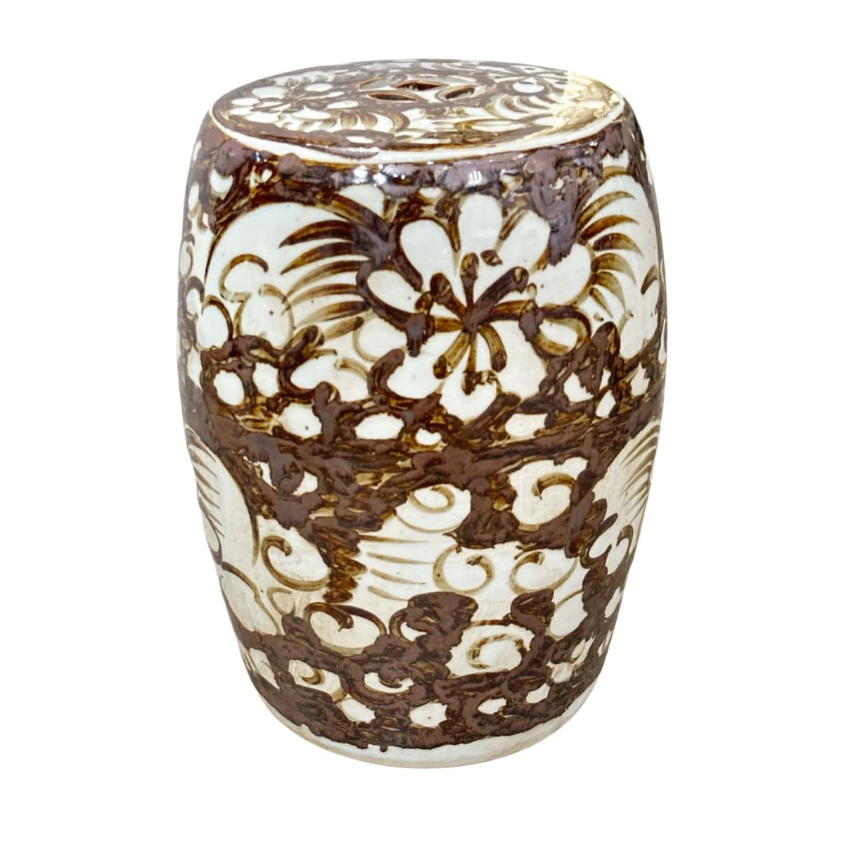 Rustic Brown Porcelain Garden Stool — Twist Flower