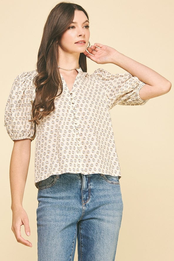 Pinch Cream Floral Print Puffed Sleeve Blouse - Little Miss Muffin Children & Home