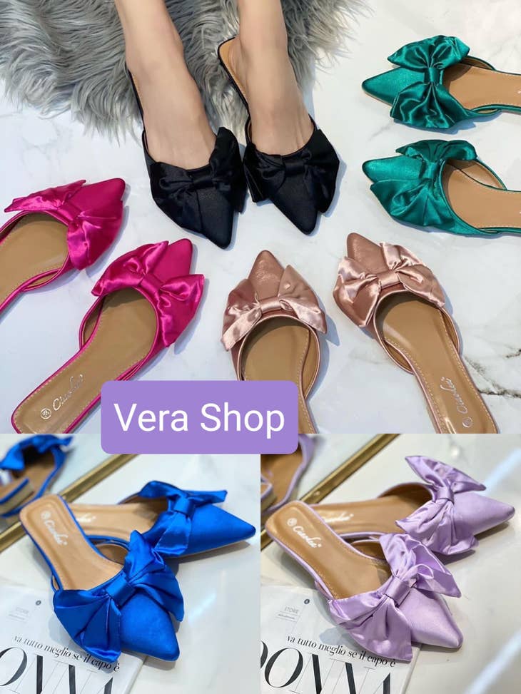 Vera Shop Vera Shop Satin Bow Mules - Little Miss Muffin Children & Home