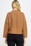 Ellison Contrast Stitch Mock Neck Sweater in Camel