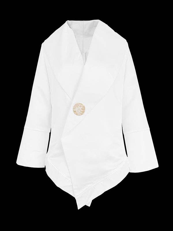 Long Sleeve Loose Buttoned White Stand Collar Shirt