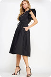 Strut & Bolt Flutter Sleeve Poplin Midi Dress in Black